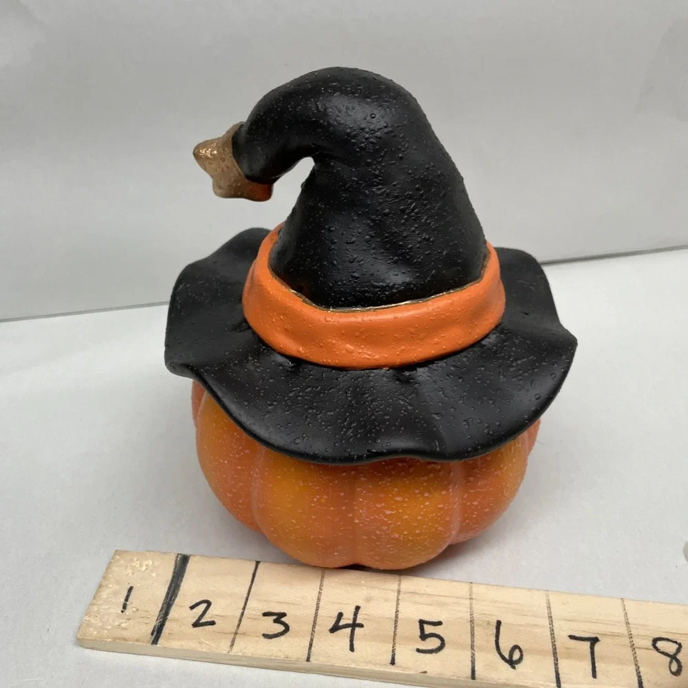 Vtg Jack -O-Lantern Pumpkin Ceramic Covered Bowl Textured Candy Dish